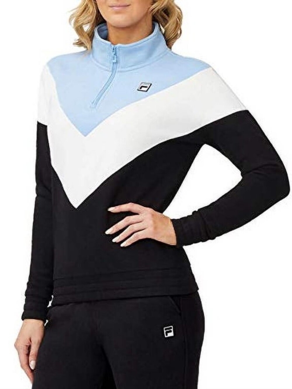 Fila Women's Light Blue White and Black Colorblock Half-Zip Pullover
